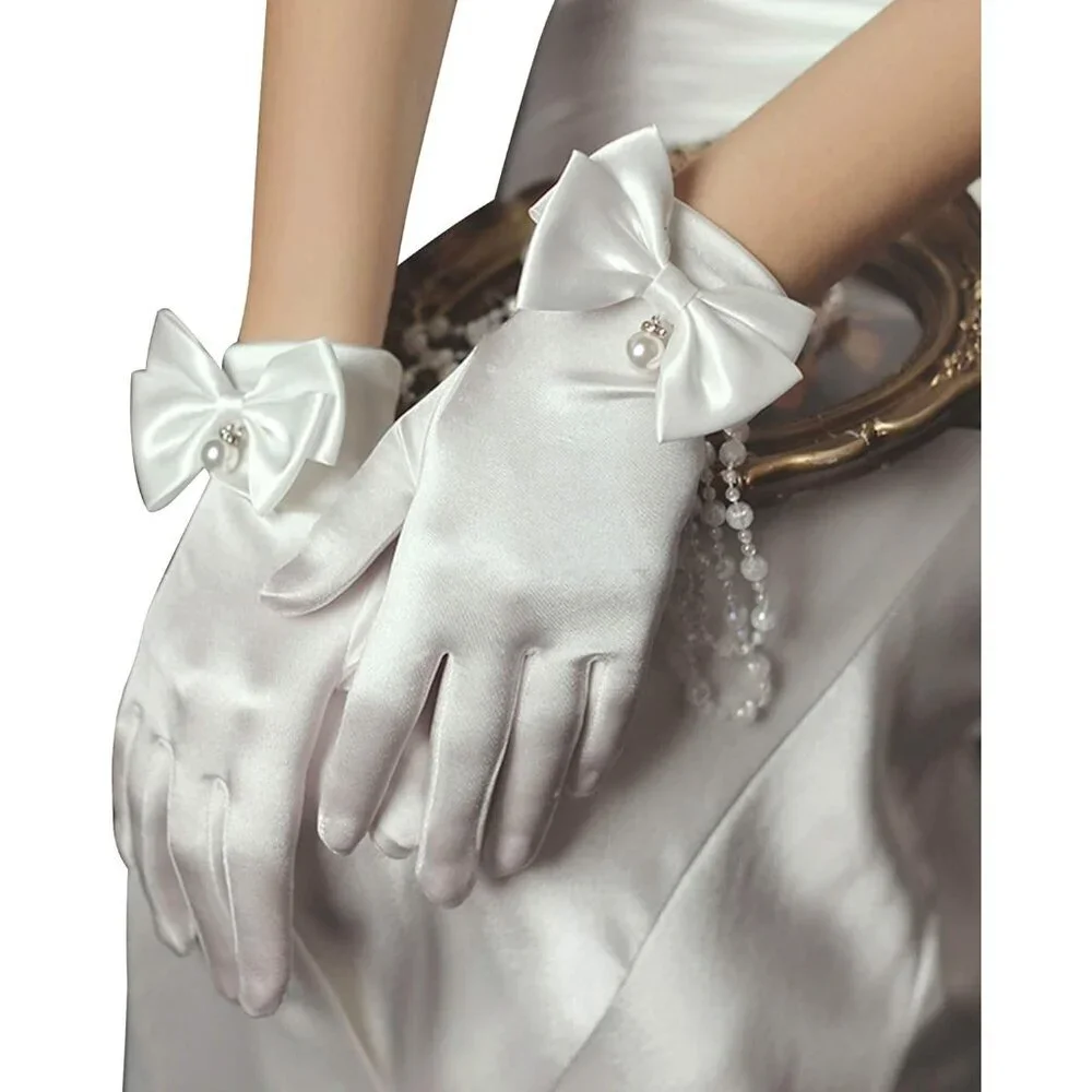 Women's Special White Short Satin Gloves Formal Dress Wedding Dancing Party